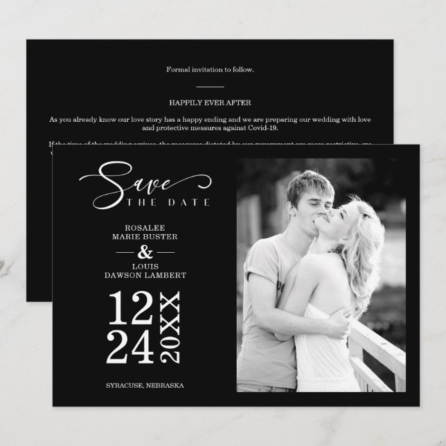 Black Nice Modern Romantic Wedding Photo (Devant / Derrière)