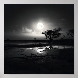 Black noir noir noir photo paysage lune Poster