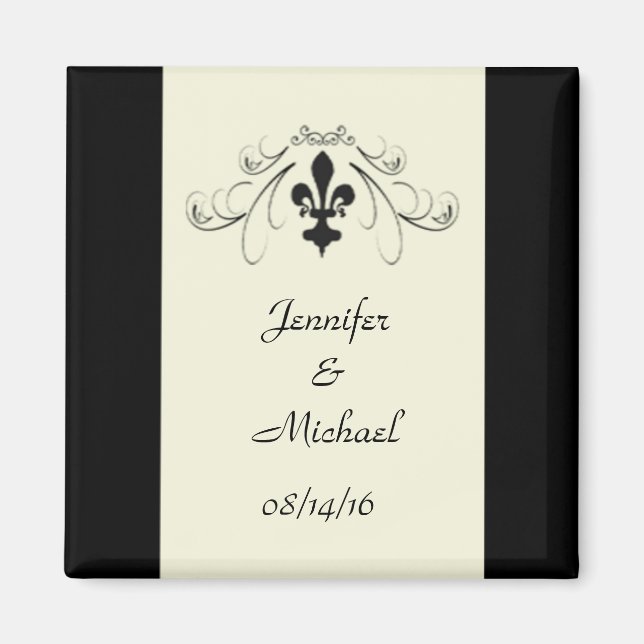 Black Off Blanc Fleur de Lis Magnet Mariage (Devant)