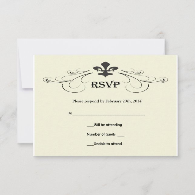 Black Off Blanc Fleur de Lis Mariage Cartes RSVP (Devant)