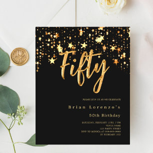 Black or étoiles script 50e anniversaire invitatio