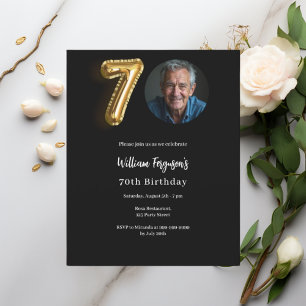 Black or photo 70e anniversaire invitation