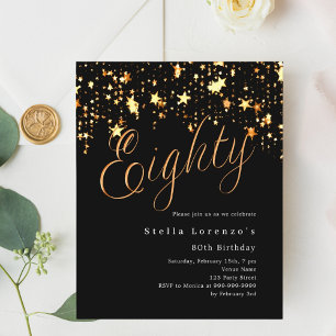 Black or stars budget 80e anniversaire invitation