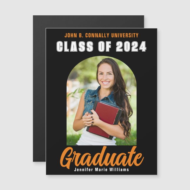 Black Orange 2024 Graduation Photo Arch Magnet (Devant / Derrière)