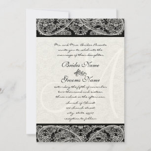 Black Paisley Monogram Mariage damassé Invitation