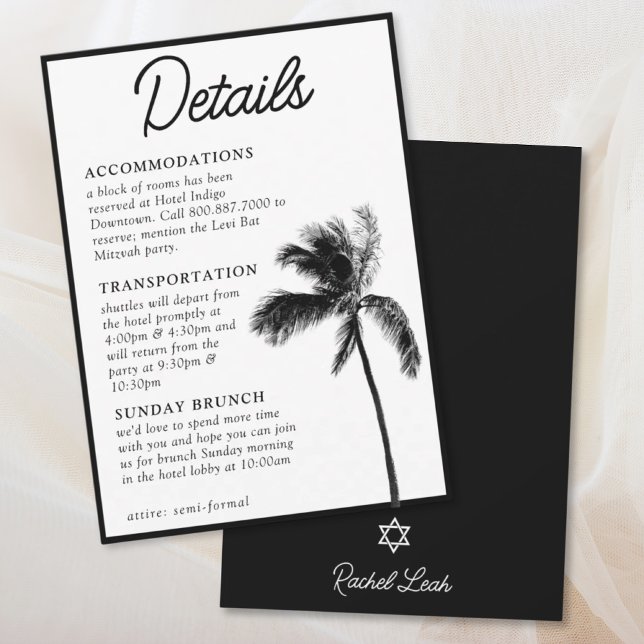 Black Palm Tree Bat mitzvah Détails Carte de boîti (Black Palm Tree Bat Mitzvah Details Enclosure Card
)