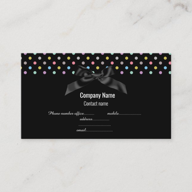 Black Pastel Spot BOW CARTE DE VISITE (Devant)