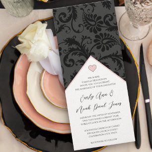 Black Peacht rose Damask Faire-part de mariage