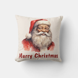 Black Père Noël Joyeux Oreiller de Noël