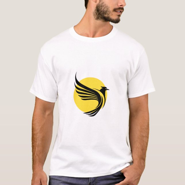 Black Phoenix Graphic Men’s T-Shirt with Sun Desig (Devant)
