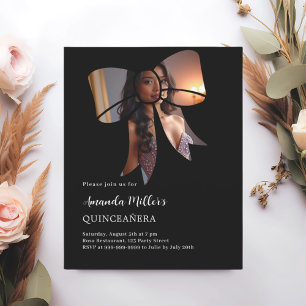 Black photo bow élégante Quinceanera invitation