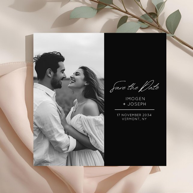 Black | Photo Chic Flat Wedding Save The Date Card (Créateur téléchargé)