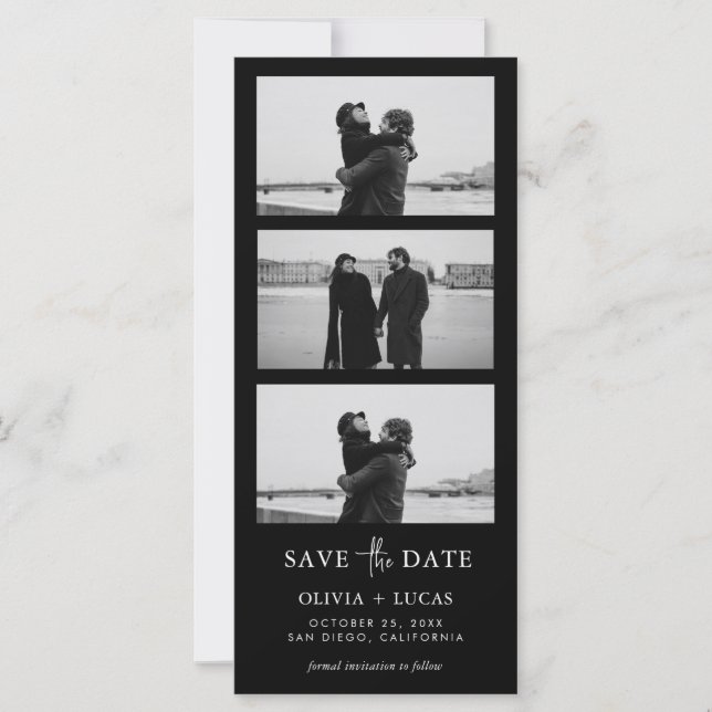 Black Photo Strip Wedding Save The Date (Devant)