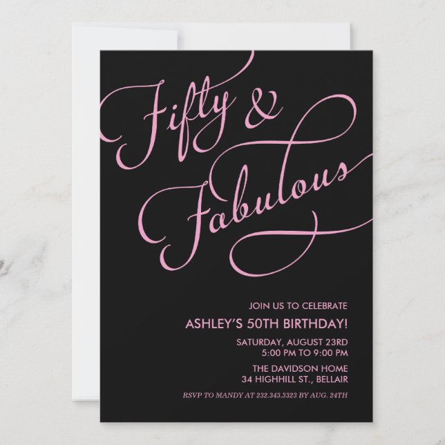Black & Pink 50 et fabuleuses invitations d'annive (Devant)
