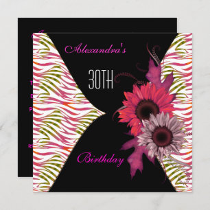 Black Pink Floral 30e Anniversaire Invitation