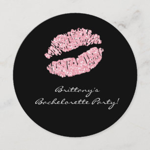 Black Pink Lips Kiss Bachelorette Party Invitation