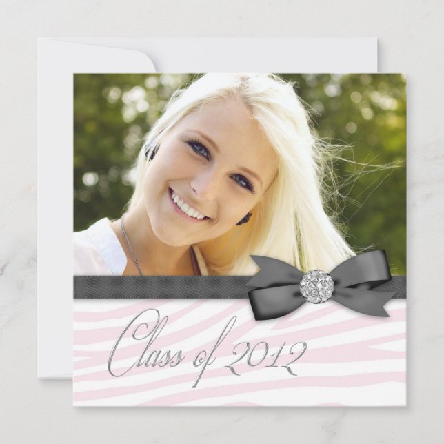 Black Pink Zebra Photo Faire-part de graduation (Devant)