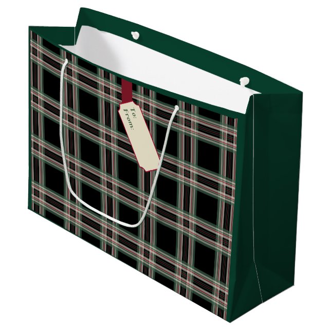 Black Plaid Name Tag Christmas Cadeau Sac (Devant Angle)