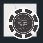 Black Poker Chip Anniversaire Fête Invitation<br><div class="desc">Blancs et Noir casino thème poker de style puce invitation</div>