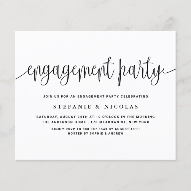 Black Pretty Calligraphy Engagement Invitation (Devant)