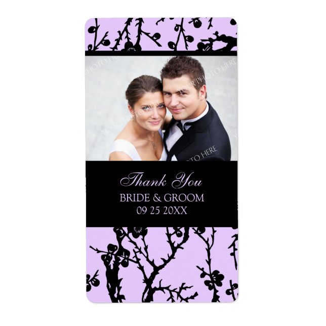 Black Purple Damask Photo Wedding Étiquettes (Devant)