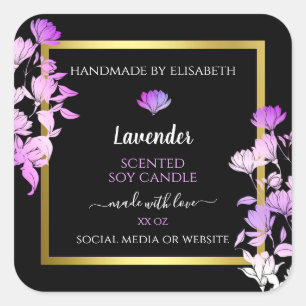 Black Purple Floral Étiquette d'emballage