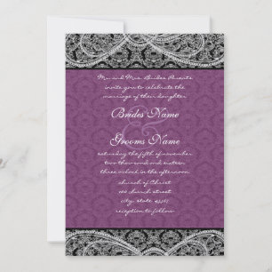Black Purple Paisley Mariage damassé Invitation