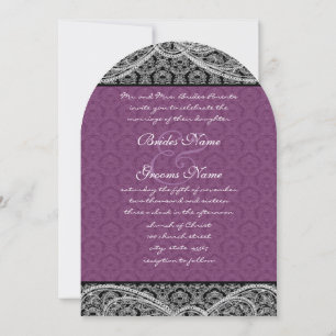 Black Purple Paisley Mariage damassé Invitation