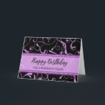 Black Purple Swirls Friend Carte d'anniversaire<br><div class="desc">Jolie et réfléchie carte de voeux pour l'anniversaire de l'ami avec moderne noir et violet tourbillons design et texte de style lettré à la main.</div>