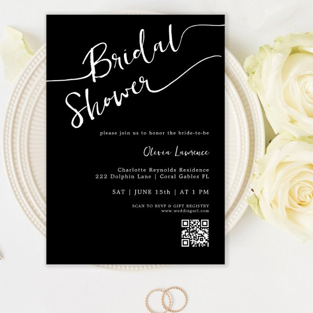 Black QR Code Bridal Shower Invitation (Créateur téléchargé)