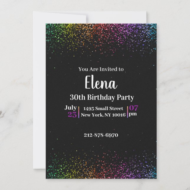 Black Rainbow Elegant Anniversaire Fête Invitation (Devant)