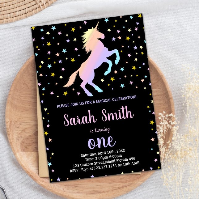 Black Rainbow Unicorn Invitations d'anniversaire (Black Rainbow Unicorn Birthday Invitations)