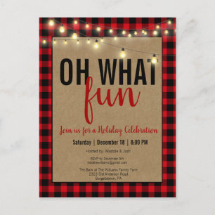 Black & Red Buffalo Check Fun Invitation de fête d