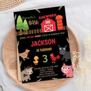 Black Red Farm Animaux Invitations Anniversaire