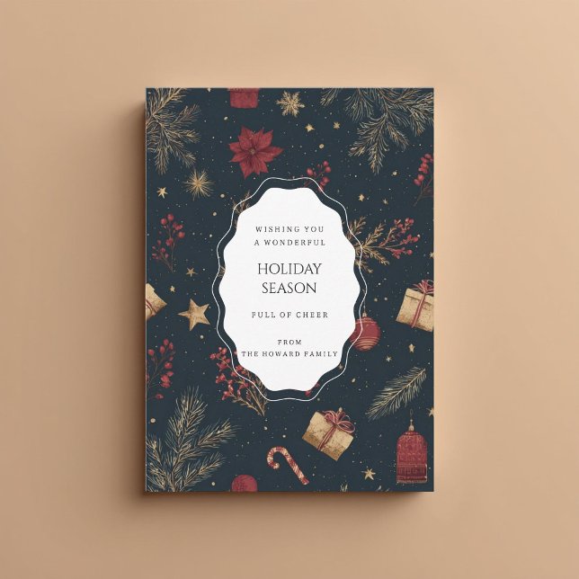 Black Red Floral Whimsical Watercolor Holiday Card (Créateur téléchargé)