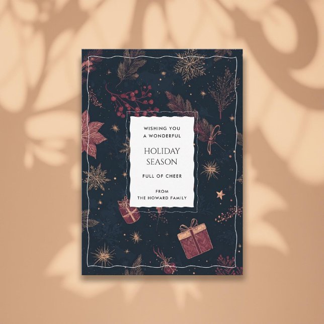 Black Red Floral Whimsical Watercolor Holiday Card (Créateur téléchargé)