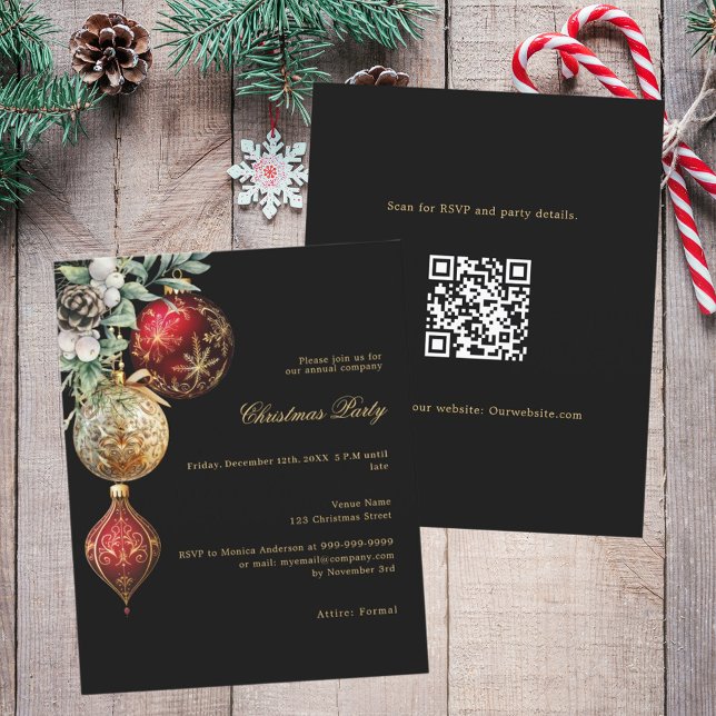 Black red gold business QR Christmas invitation (Créateur téléchargé)