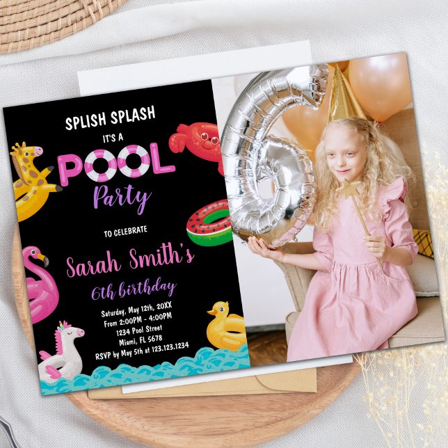 Black Red Green Pool Anniversaire photo Invitation (Black Red Green Pool Birthday Invitations photo)