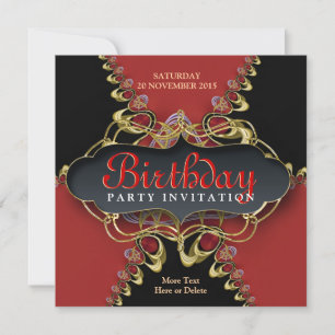 Black Red Lace Exotic Anniversaire Fête Invitation