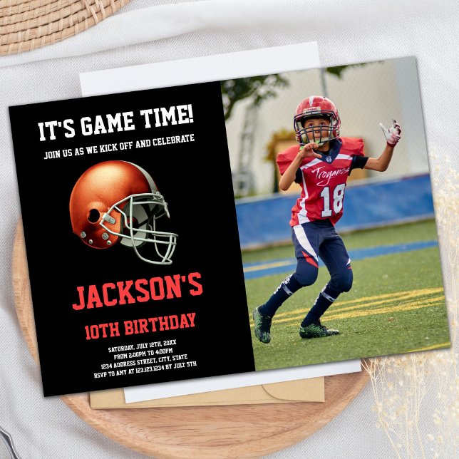Black Red Photo Football Anniversaire Invitations (Black Red Photo Football Birthday Invitations)