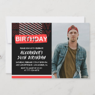 Black Red Photo Hommes 34e anniversaire invitation