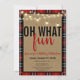 Black & Red Plaid Check Fun Invitation de fête de