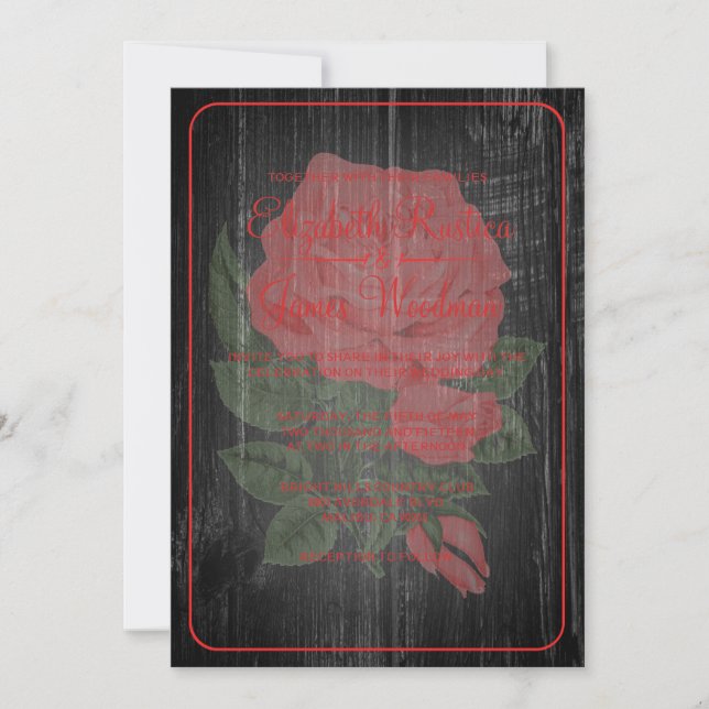 Black & Red Rustic Floral Wedding Invitations (Devant)