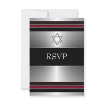 Black Red Silver Star de David Bar Mitzvah RSVP