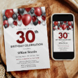 Black Red Silver & White 30th Birthday Invitation<br><div class="desc">Faites une déclaration audacieuse pour votre prochain bain d'anniversaire avec notre Black,  Red,  Silver et White Invitation Suite! Donnez le ton d'une célébration élégante et inoubliable avec ce thème saisissant qui combine élégance classique.</div>