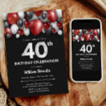 Black Red Silver & White 40th Birthday Invitation<br><div class="desc">Faites une déclaration audacieuse pour votre prochain bain d'anniversaire avec notre Black,  Red,  Silver et White Invitation Suite! Donnez le ton d'une célébration élégante et inoubliable avec ce thème saisissant qui combine élégance classique.</div>