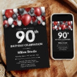 Black Red Silver & White 90th Birthday Invitation<br><div class="desc">Faites une déclaration audacieuse pour votre prochain bain d'anniversaire avec notre Black,  Red,  Silver et White Invitation Suite! Donnez le ton d'une célébration élégante et inoubliable avec ce thème saisissant qui combine élégance classique.</div>