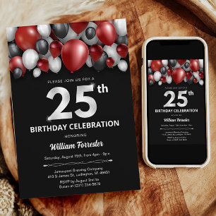 Black Red Silver & White Invitation 25e anniversai
