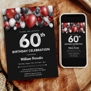 Black Red Silver & White Invitation 60e anniversai