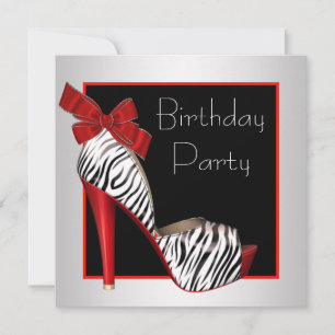 Black Red Zebra Anniversaire des invitations